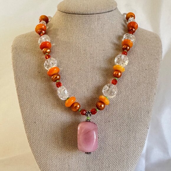 Sterling Silver 925 Multi-Gemstone Fall Statement Necklace Quartz Beads 15-17" - Picture 2 of 7